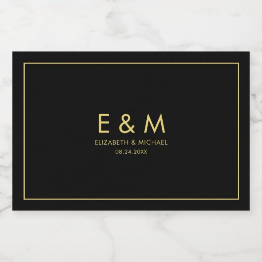 Modern Elegant Gold Text Monogram Save the Date Alkoholflaschenetikett (Einzelnes Label)