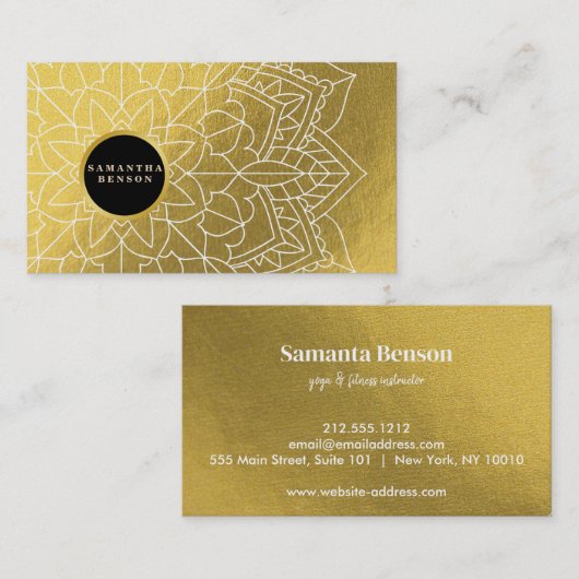 Modern Elegant GoldMandala Muster Yoga Instructor Visitenkarte (Vorne/Hinten)