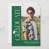 Modern Elegant Green & White 3 Photo Graduation Einladung (Vorderseite)