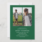 Modern Elegant Green & White 3 Photo Graduation Einladung (Rückseite)