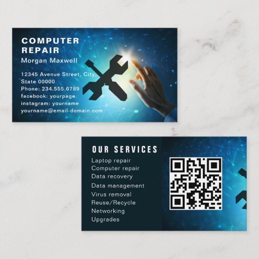 Modern Elegant Grey Blue Circuit Computer Repair Visitenkarte (Vorne/Hinten)