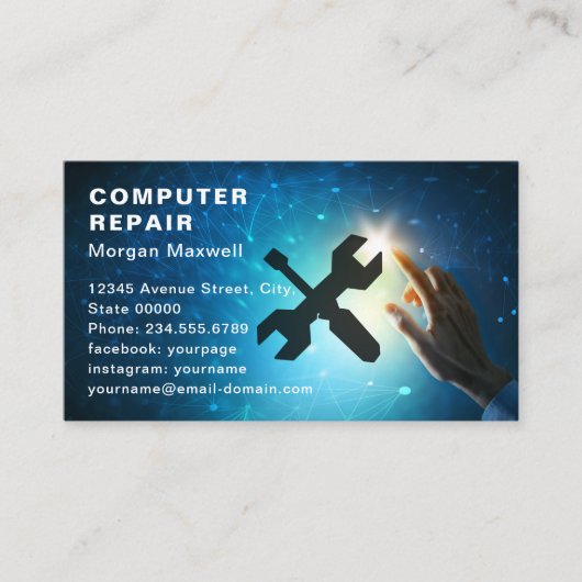 Modern Elegant Grey Blue Circuit Computer Repair  Visitenkarte (Vorderseite)