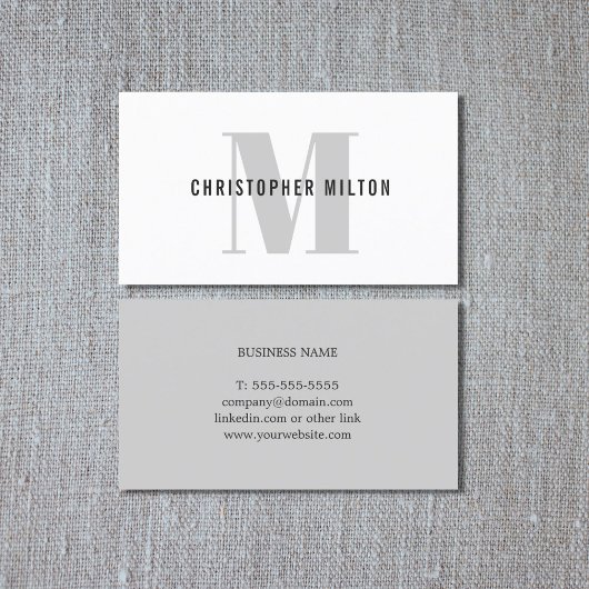Modern Elegant Grey White Bold Monogram Consultant Visitenkarte