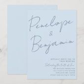 Modern Elegant Handwriting Soft Blue Wedding  Einladung (Vorne/Hinten)