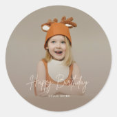 Modern Elegant Happy Birthday Photo Round Sticker (Vorderseite)
