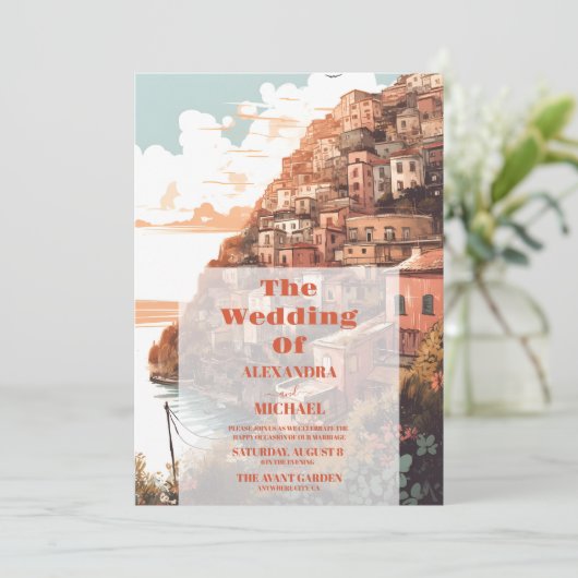 Modern Elegant Italy Destination Wedding Einladung (Stehend Vorderseite)