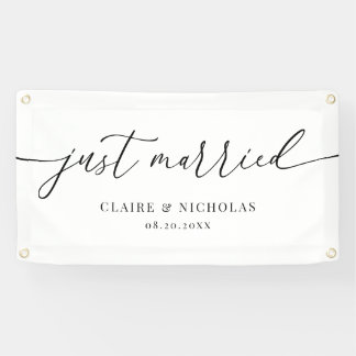 Modern Elegant Just Married Wedding Car Banner