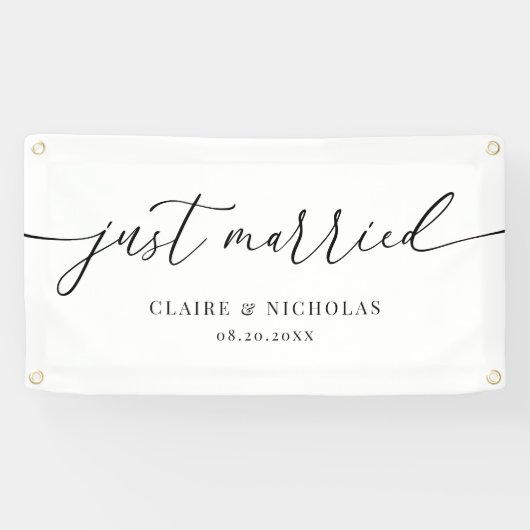 Modern Elegant Just Married Wedding Car Banner (Horizontal)