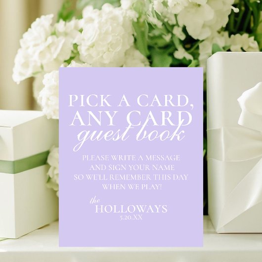 Modern Elegant Lavender Playing Card Guest Book Sockelschild