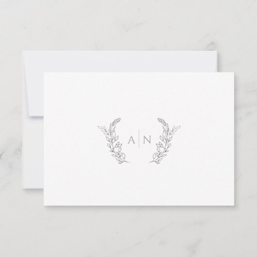 Modern elegant leafy monogram wedding RSVP karte (Rückseite)