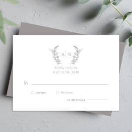 Modern elegant leafy monogram wedding RSVP karte