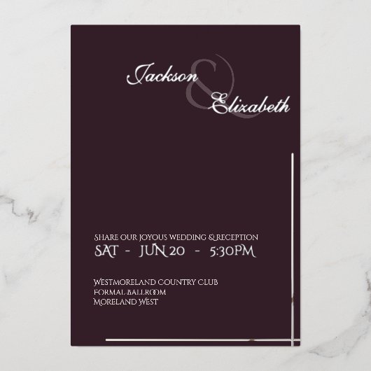 Modern Elegant Luxury Plum Noir Wedding Silver Folieneinladung (Vorderseite)