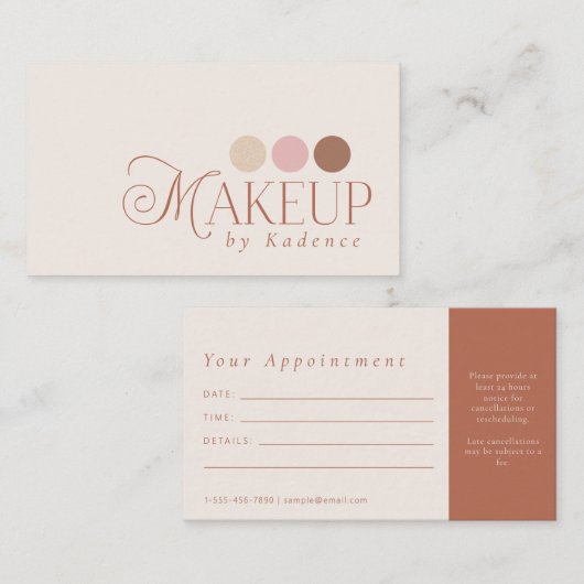 Modern Elegant Makeup Artist Appointment Card Visitenkarte (Vorne/Hinten)