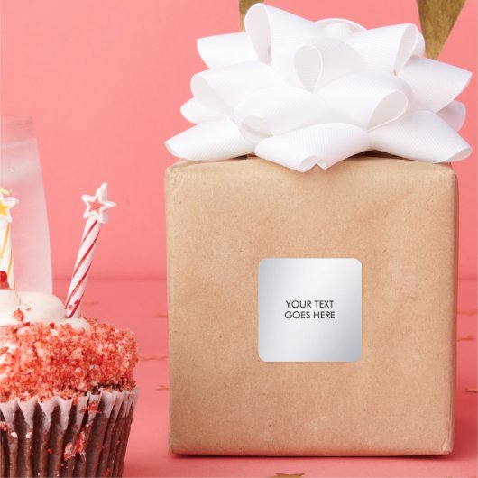 Modern Elegant Metallic Silver Your Custom Text Quadratischer Aufkleber (Party)