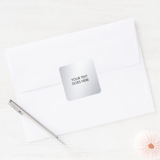 Modern Elegant Metallic Silver Your Custom Text Quadratischer Aufkleber (Umschlag)