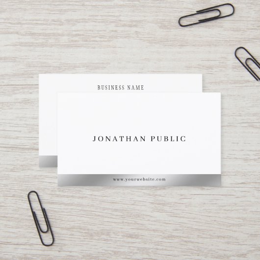 Modern Elegant Minimalist Template Silver & White Visitenkarte (Vorderseite/Rückseite Beispiel)
