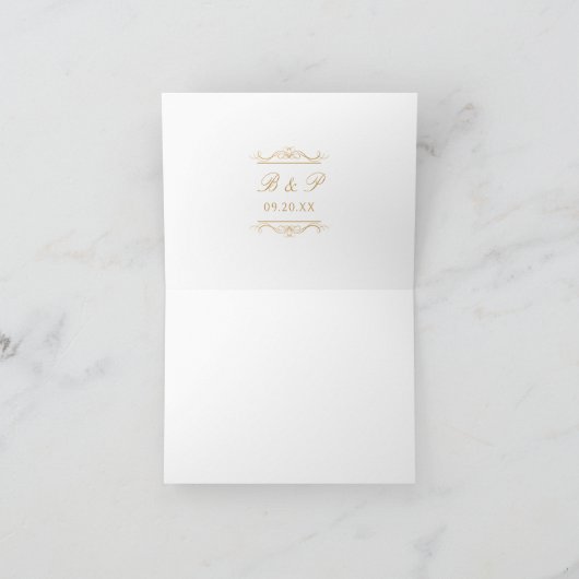 Modern Elegant Monogram Gold Swirl Blank Wedding Dankeskarte (Innenseite)