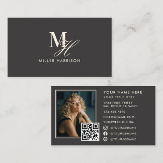 Modern Elegant Monogram Luxury Photo QR Code Visitenkarte