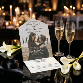 Modern Elegant Monogram Minimalist Photo Wedding All In One Einladung