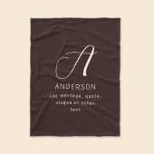 Modern Elegant Name & Monogram | Dark Brown Fleecedecke