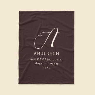 Modern Elegant Name & Monogram | Dark Brown Fleecedecke