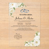 Modern Elegant Nuestra Boda White Floral Wedding Acryleinladungen (Vorderseite)