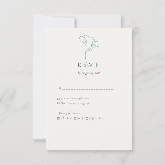 Modern Elegant Outlined Botanical Emerald RSVP Karte (Vorderseite)