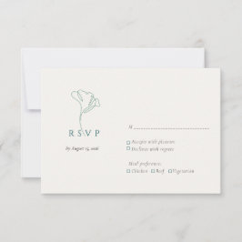 Modern Elegant Outlined Botanical Emerald RSVP Karte