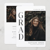 Modern Elegant Photo Black and White Graduation Dankeskarte (Vorne/Hinten)
