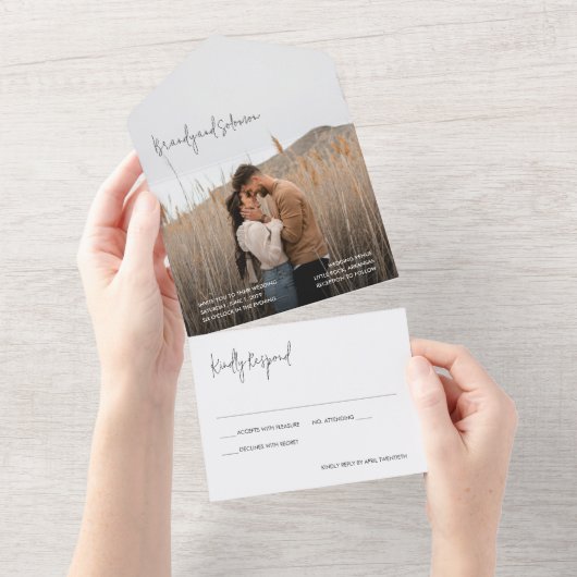 Modern Elegant Photo Wedding All In One Einladung (Abreißen)