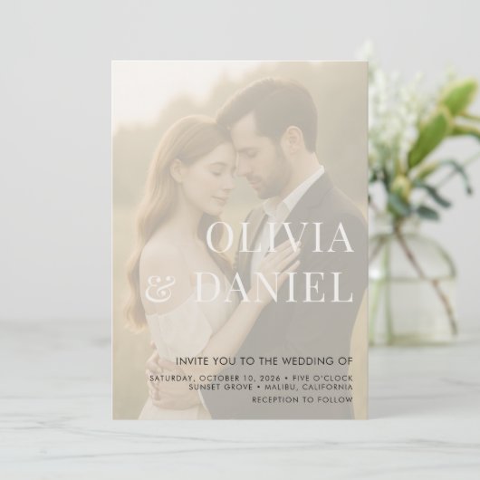 Modern Elegant Photo Wedding Einladung (Stehend Vorderseite)