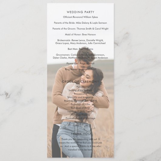 Modern Elegant Photo Wedding Programm (Rückseite)