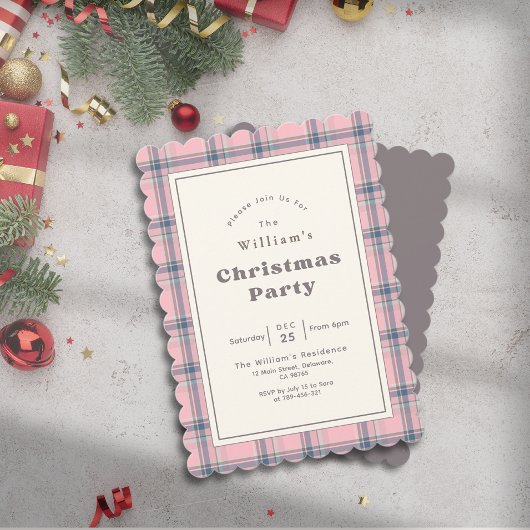 Modern Elegant Pink Plaid Christmas Party Einladung