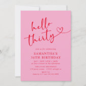 Modern Elegant Pink Red Hello 30th Birthday Party Einladung (Vorderseite)