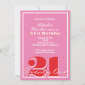 Modern Elegant Pink Red Retro 21st Birthday  Einladung (Vorderseite)