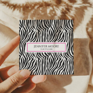 Modern Elegant Pink Zebra Print Custom Quadratische Visitenkarte