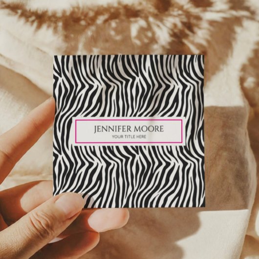 Modern Elegant Pink Zebra Print Custom Quadratische Visitenkarte