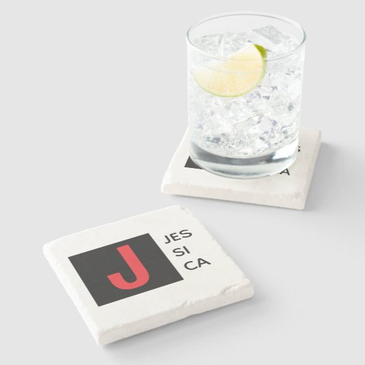 Modern Elegant Plain Professional Name Monogram Steinuntersetzer (Seitenansicht)