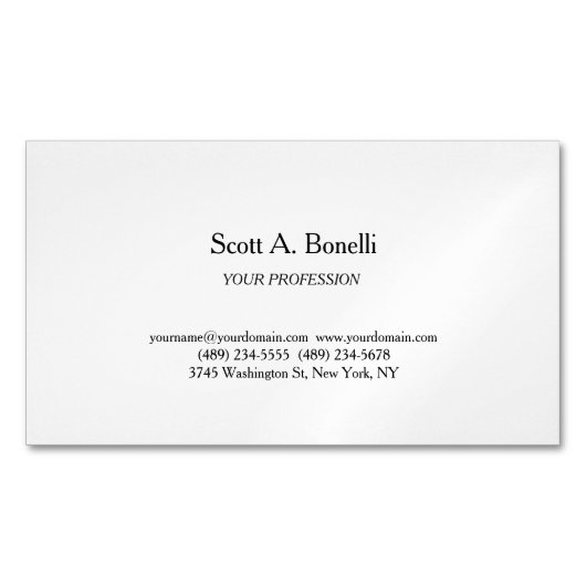 Modern Elegant Plain Simple White Special Magnetische Visitenkarte (Vorderseite)
