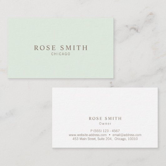 Modern Elegant Professional Mint Green Visitenkarte (Vorne/Hinten)