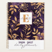 Modern Elegant Purple and Gold Floral Botanical Planer (Vorderseite)
