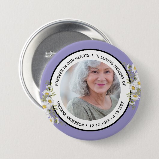 Modern Elegant Purple Floral In Loving Memory of  Button (Vorne & Hinten)