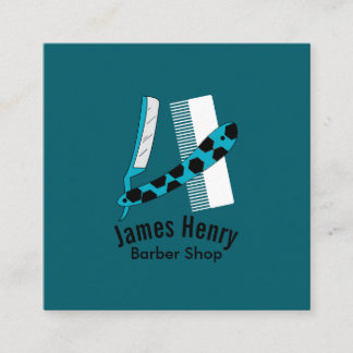 Modern Elegant Razor Barber Square Business Card Quadratische Visitenkarte