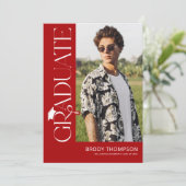 Modern Elegant Red & White 3 Photo Graduation Einladung (Stehend Vorderseite)