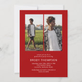 Modern Elegant Red & White 3 Photo Graduation Einladung (Rückseite)