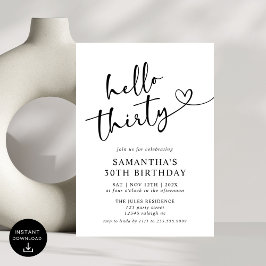 Modern Elegant Red White Hello 30. Geburtstag Part Einladung