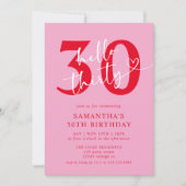 Modern Elegant Rosa Rot Hallo 30. Geburtstag Party Einladung (Vorderseite)