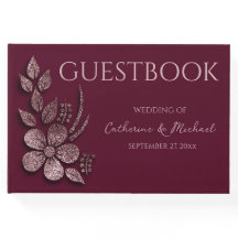Modern Elegant Rose Gold Glitter Floral & Burgundy