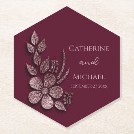 Modern Elegant Rose Gold Glitter Floral & Burgundy Untersetzer