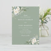 Modern Elegant Sage Green Boho Floral Wedding Einladung (Stehend Vorderseite)